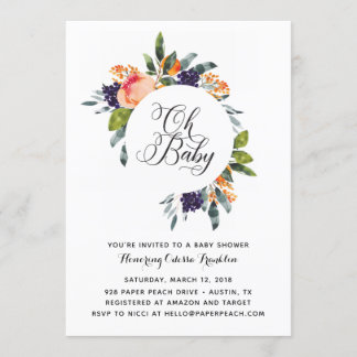 Oh Baby Modern Floral Invitación a Baby Shower