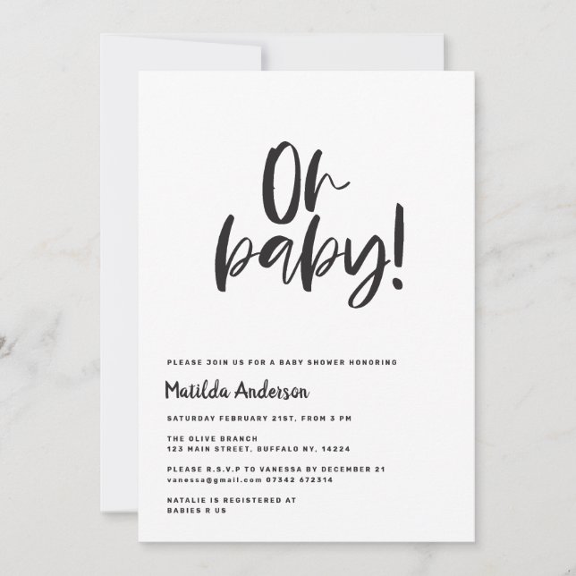 Oh baby! moderno gráfico negro, blanco y verde (Anverso)