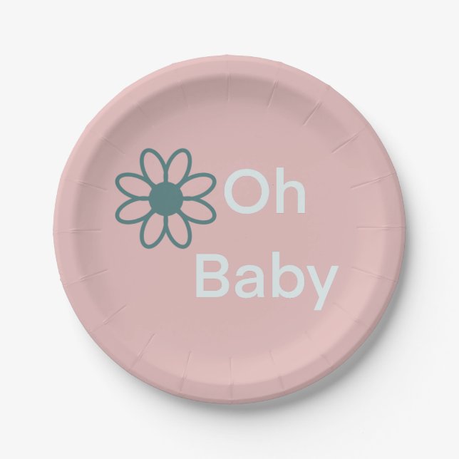 Oh Baby Moderno Platos De Papel Rosado Floral (Anverso)