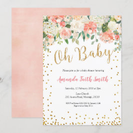 Oh Baby Peach Floral Baby Shower Invitación