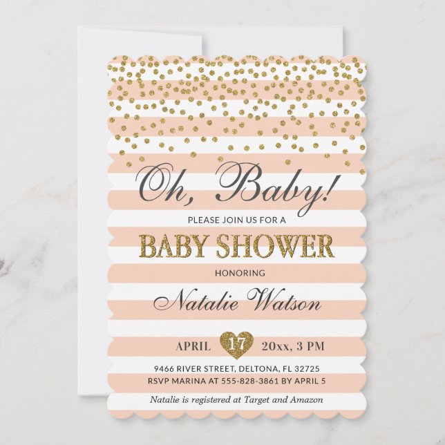 Oh Baby Peach Gold Invitación neutral de Baby Show (Anverso)