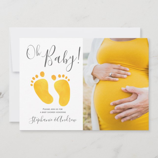 Oh Baby Photo Yellow Feet Baby Shower Invitación (Anverso)