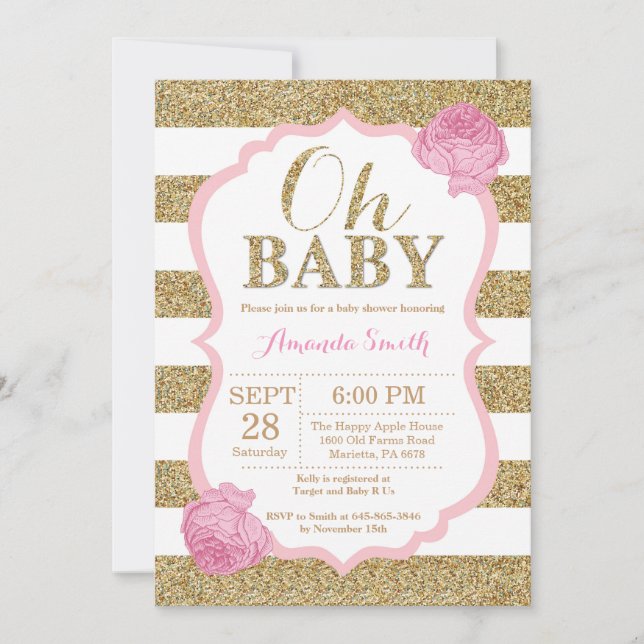 Oh Baby Pink and Gold Invitación Baby Shower (Anverso)
