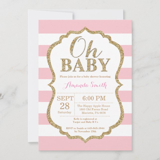 Oh Baby Pink and Gold Invitación Baby Shower (Anverso)
