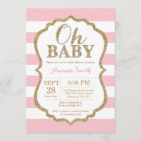 Oh Baby Pink and Gold Invitación Baby Shower