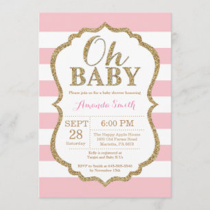 Oh Baby Pink and Gold Invitación Baby Shower