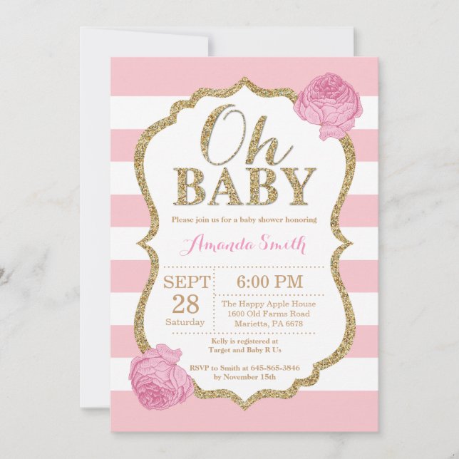 Oh Baby Pink and Gold Invitación Baby Shower (Anverso)