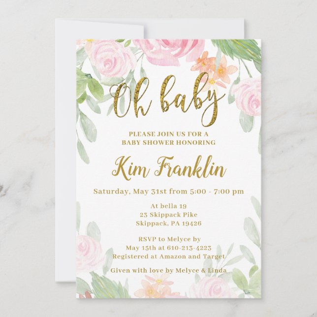 Oh Baby Pink and Gold Invitación Baby Shower (Anverso)