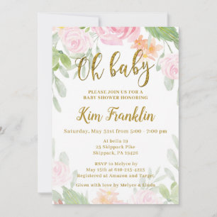 Oh Baby Pink and Gold Invitación Baby Shower