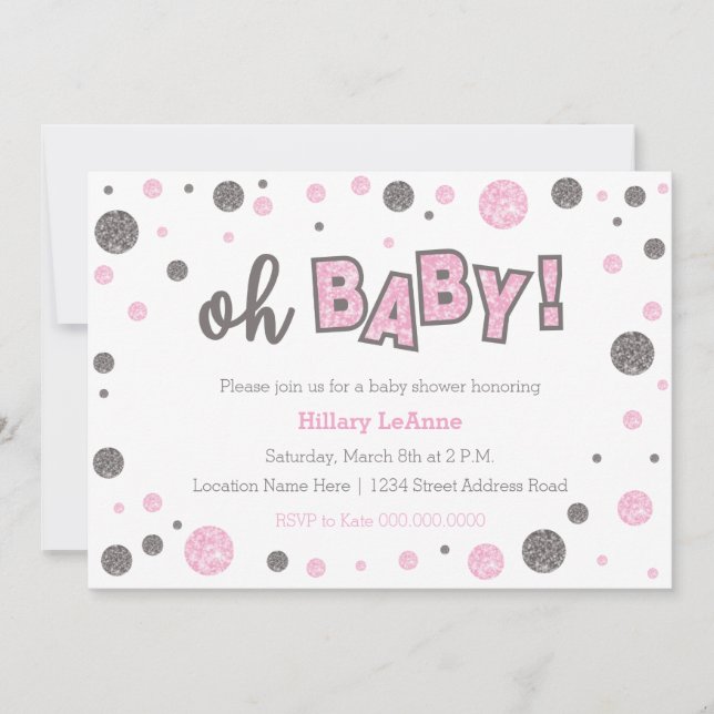 oh Baby Pink and gray ducha con invitación (Anverso)