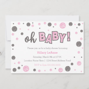 oh Baby Pink and gray ducha con invitación