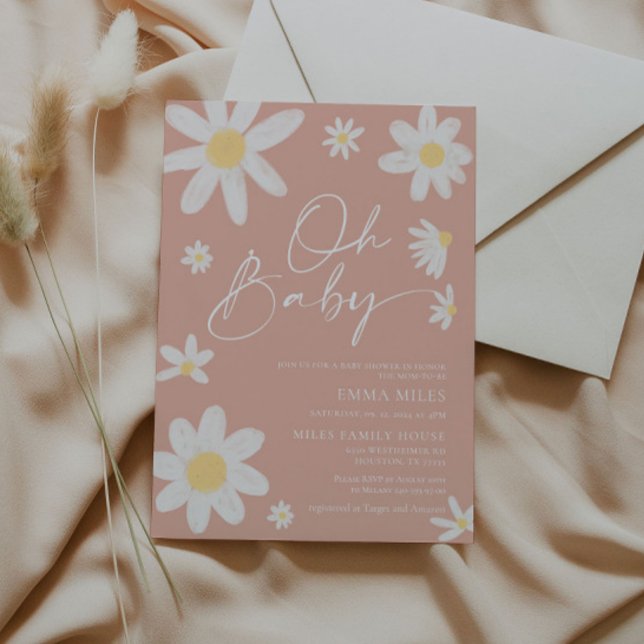 Oh Baby Pink Daisy Invitación Baby Shower (Subido por el creador)