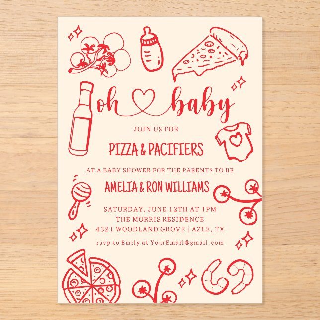 Oh Baby Pizza + Chupetes Invitación para la Fiesta (Anverso)