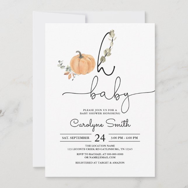 Oh Baby Pumpkin Invitación a Baby Shower (Anverso)