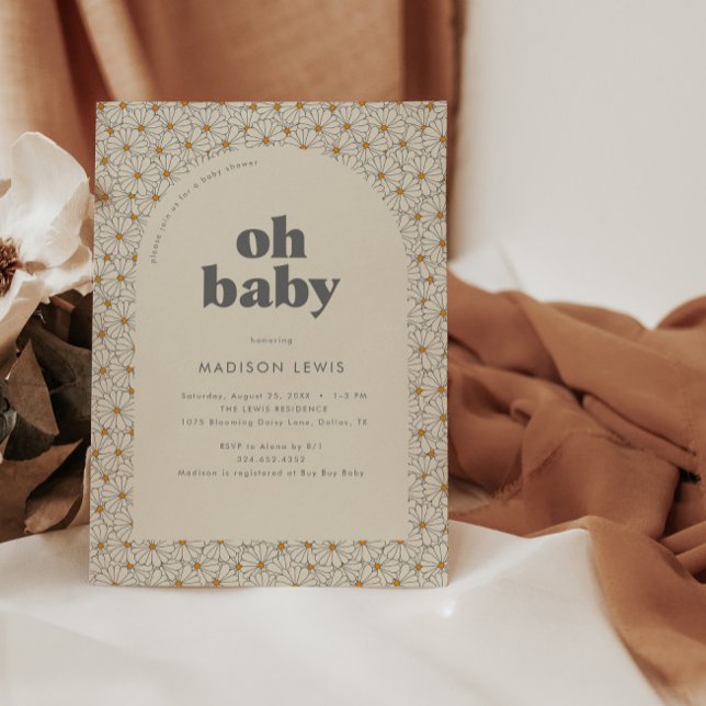 Oh Baby Retro Boho Daisy Invitación a Baby Shower (Subido por el creador)