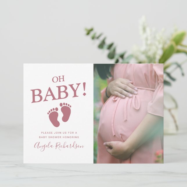 Oh Baby Rose Gold Invitación Personalizada con Fot (Anverso de pie)