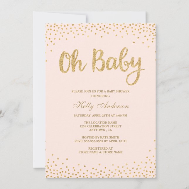 Oh Baby Rubor Pink Gold Purpurina Tarjeta Baby Sho (Anverso)