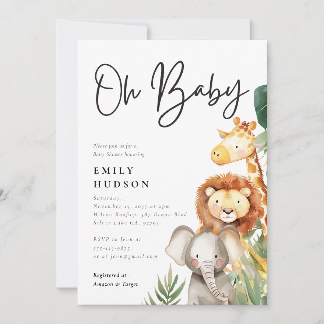 Oh Baby Safari Invitación a Baby Shower (Anverso)