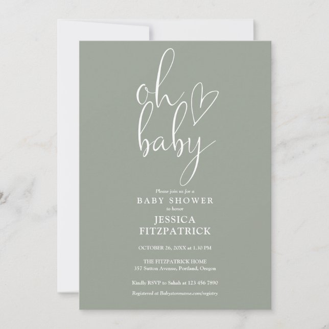 Oh Baby Sage Verde Invitación de Baby Shower Neutr (Anverso)