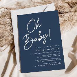 Oh Baby Script Azul Marino Invitaciones Minimalist