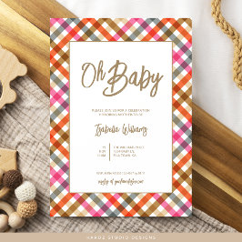 Oh Baby Script Gingham Baby Shower Invitación
