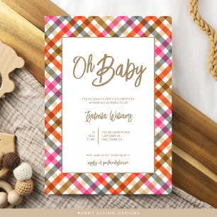 Oh Baby Script Gingham Baby Shower Invitación
