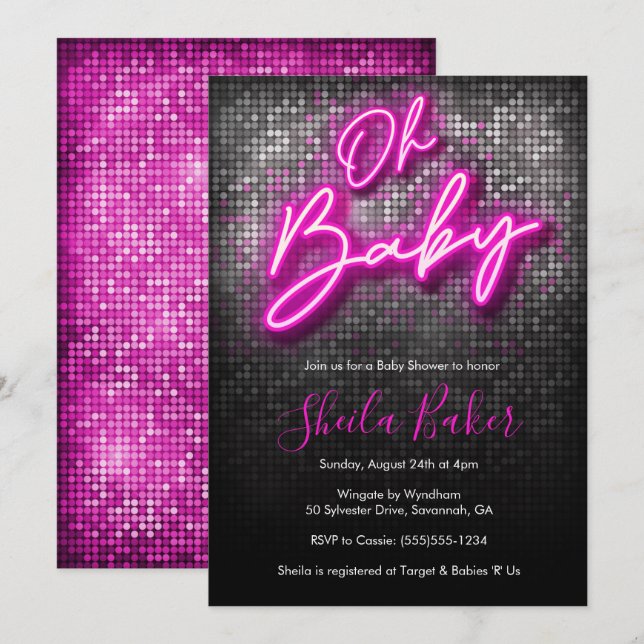 Oh Baby Shimmer Neon Baby Shower Invitación (Anverso / Reverso)