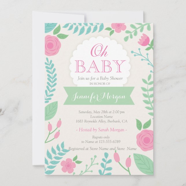 Oh Baby Shower Girly Sweet Moda Invitación Floral (Anverso)