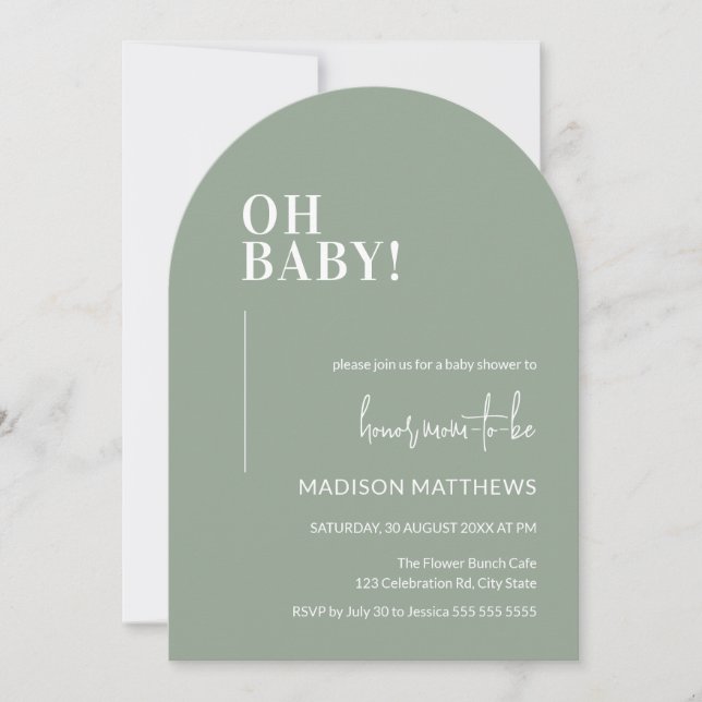 Oh Baby Shower Invitación Arch Diseño Verde (Anverso)