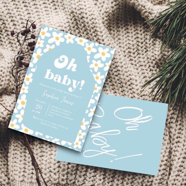 Oh Baby Shower | Invitación retro azul de margarit (Subido por el creador)