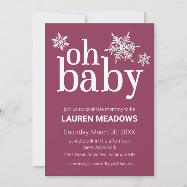 Oh Baby Snowflake Invitación Baby Shower (Anverso)