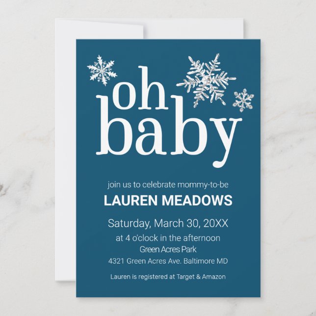 Oh Baby Snowflake Invitación Baby Shower (Anverso)