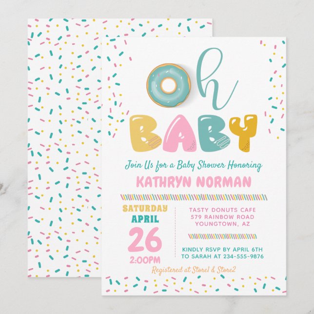 Oh Baby Sprinkle Donut Invitación a Baby Shower (Anverso / Reverso)