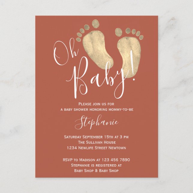 Oh Baby Terracotta Baby Shower Invitación a la tar (Anverso)