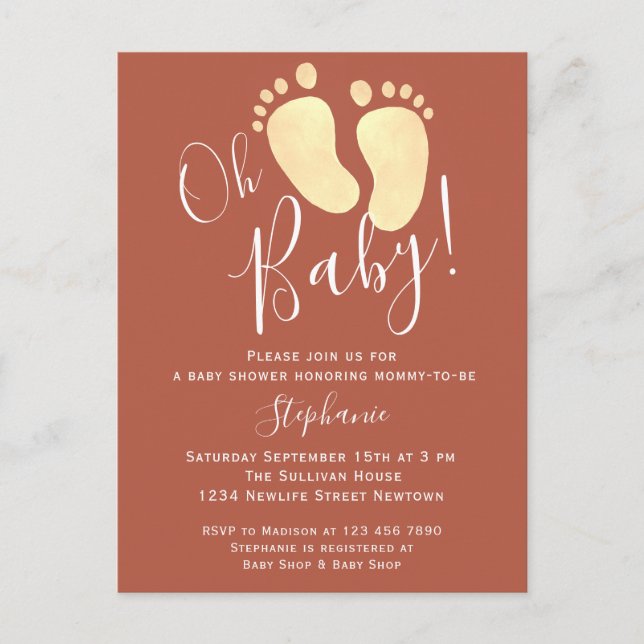 Oh Baby Terracotta Baby Shower Invitación Postcard (Anverso)