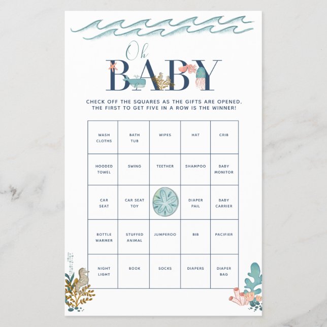 Oh Baby Under Sea Baby Shower Bingo Game Flyer (Frente)