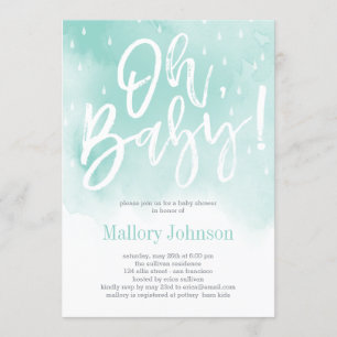 Oh Baby Watercolor Baby Shower Invitación Azul
