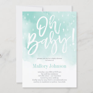 Oh Baby Watercolor Baby Shower Invitación Azul