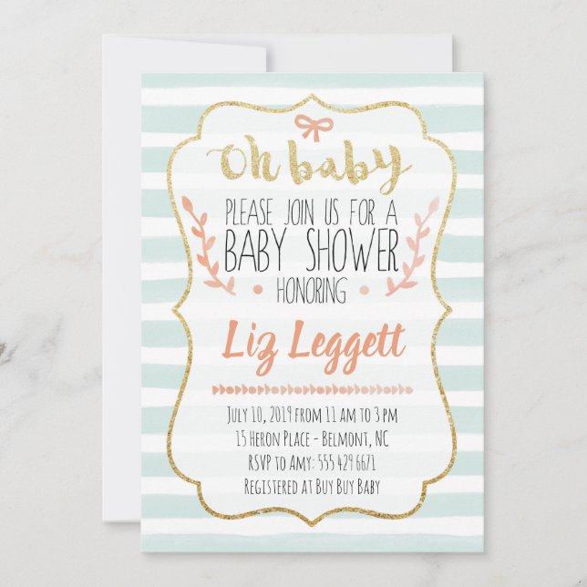 Oh Baby Watercolor Invitación a Baby Shower (Anverso)