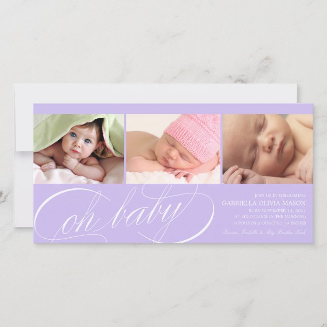 Oh bebé | Anuncio de nacimiento púrpura (Anverso)