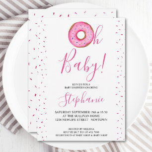 Oh bebé Chica de Donut rosado Invitación a Baby Sh