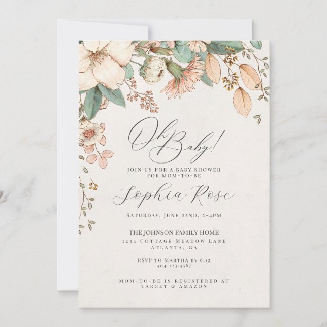 Oh bebé chica de flores silvestres rosadas bebé (Anverso)