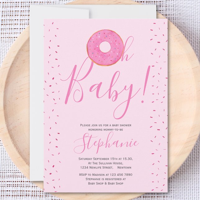 Oh Bebé Donut Invitación a Baby Shower Chica Rosa (Subido por el creador)