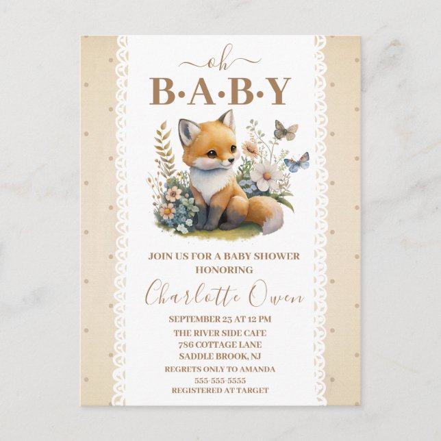 Oh Bebé Dulce Foxy Baby Shower Invitación postal (Anverso)