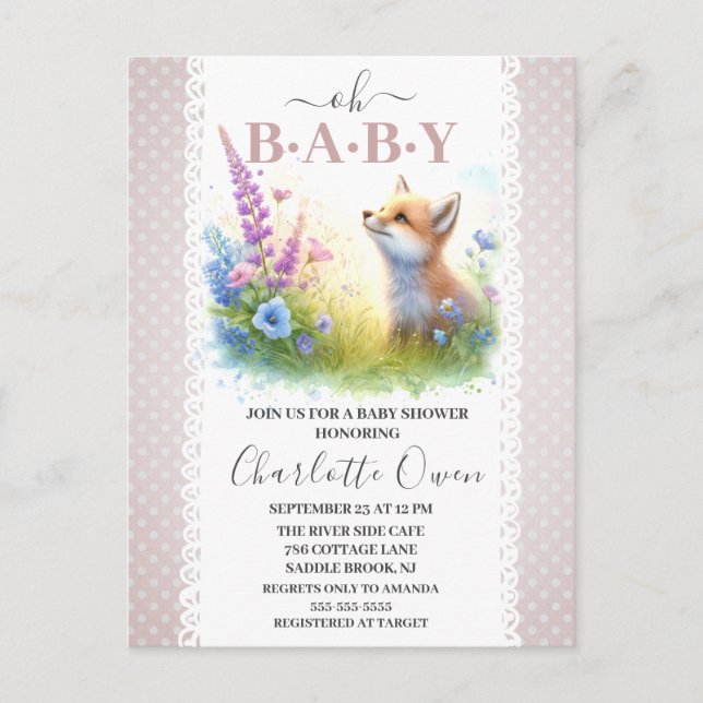 Oh Bebé Dulce Foxy Baby Shower Invitación postal (Anverso)
