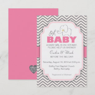 Oh bebé elefante - Invitación de Baby Shower rosa
