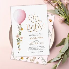 Oh bebé Invitación a Baby Shower con globo rosa