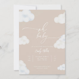 Oh bebé Invitación a Baby Shower en la nube Beige