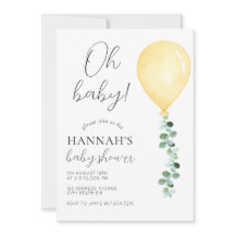 Oh Bebé, Invitación Baby Shower, Globo Amarillo