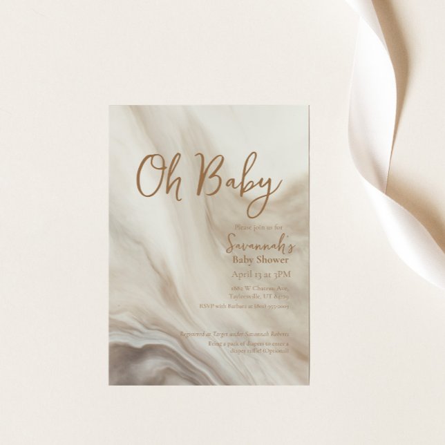 Oh bebé invitación de Baby Shower de mármol neutro (Subido por el creador)